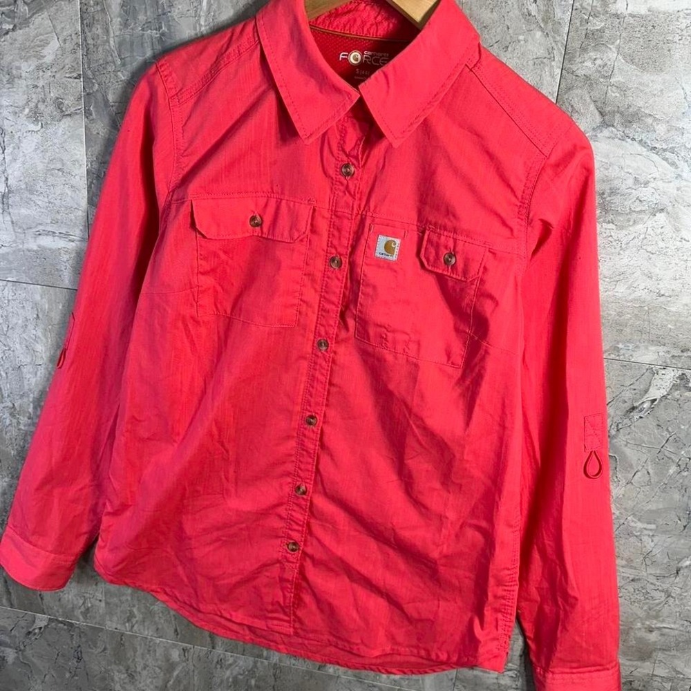 Carhartt Ridgefield Shirt S (4-6) Force Hot Pink Work Roll Tab Vented Collared - Picture 2 of 8